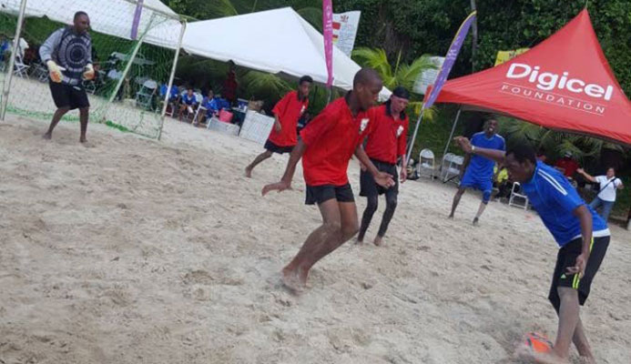 Beach Soccer action at the Special Olympics of Trinidad and Tobago-hosted Seaside Games at Las Cuevas on Sunday.