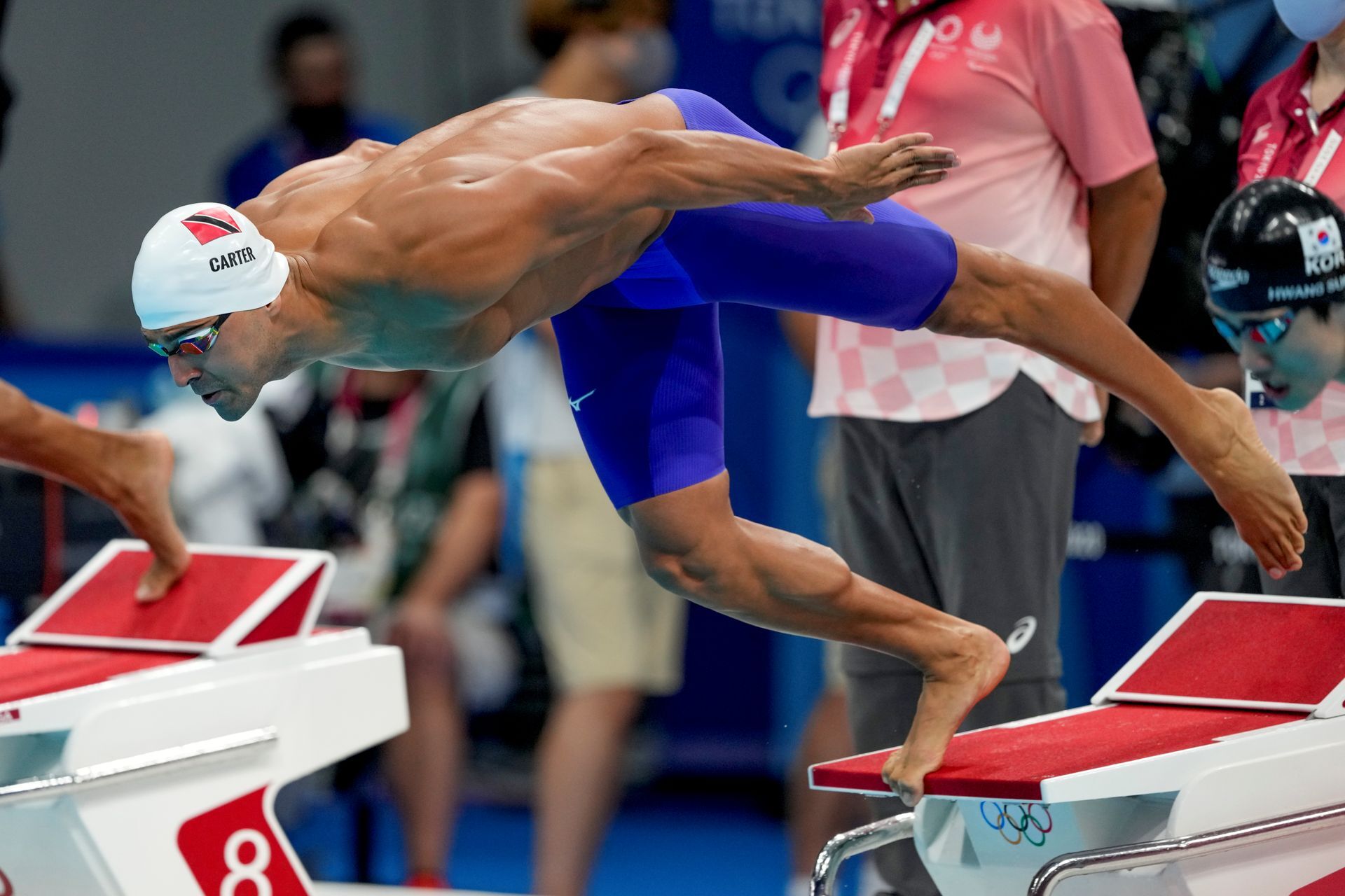 Dylan Carter, of Trinidad and Tobago, swims in a men's 50-meter freestyle heat at the 2020 Summer Olympics, in July in Tokyo, Japan. (AP Photo/Jae C. Hong)  Jae C. Hong