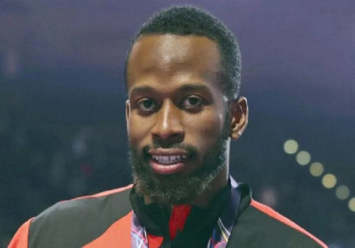 FALLEN HERO: Trinidad and Tobago bronze medallist Deon Lendore at the medal ceremony for the men’s 400-metre final at the World Athletics Indoor Championships in Birmingham, England, on March 3, 2018. Lendore, 29, an Olympian and NCAA champion at Texas A&M in the United States, was killed in a head-on collision in Texas on January 10. His funeral service was held yesterday at Santa Rosa RC Church in Arima.